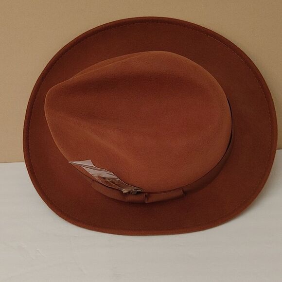 MEN'S MONTIQUE COGNAC LIGHT FELT 2 1/2" WIDE BRIM PINCH FEDORA HAT. H60 - Picture 6 of 8